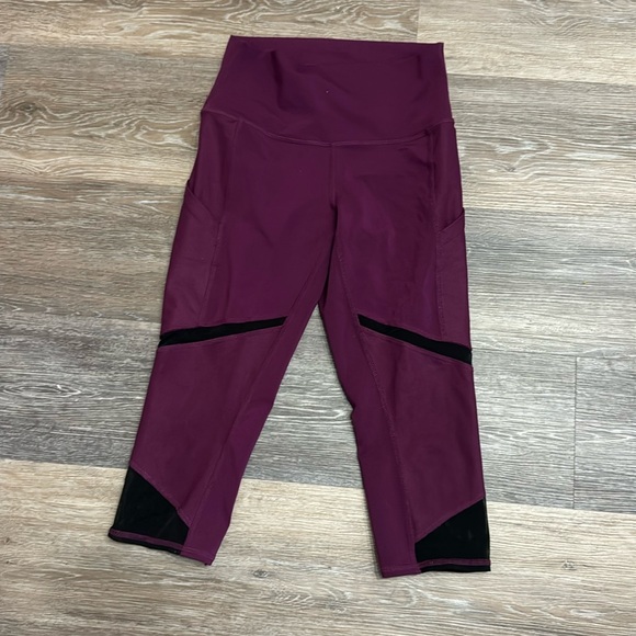 Alo Yoga dark purple black mesh high rise pockets yoga pants leggings capri S - Picture 1 of 6